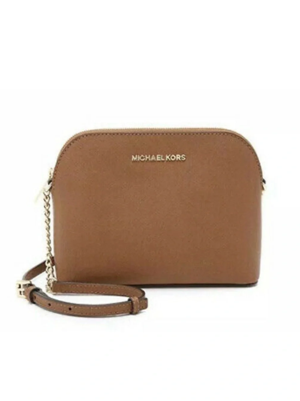 Michael Kors Jet Set Leather Dome Crossbody Bag in Brown with Gold Hardware